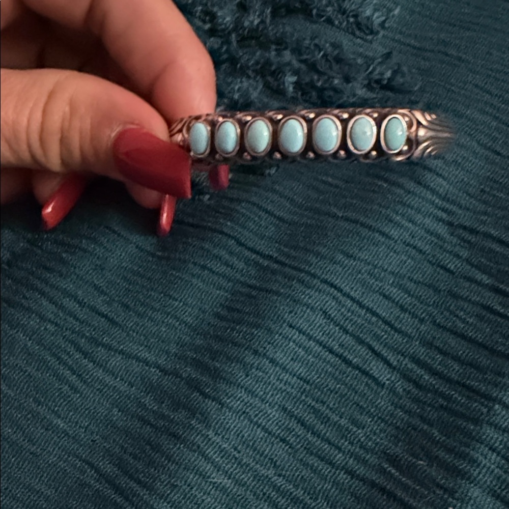 VINTAGE WJ STERLING SILVER TURQUOISE CUFF BRACELET BLUE GREEN (SIGNED)